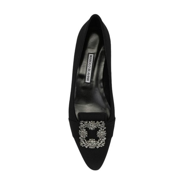 MANOLO BLAHNIK Black Marria CRYSTALS Ballerinas Shoes FLAT 36.5 (MD4)